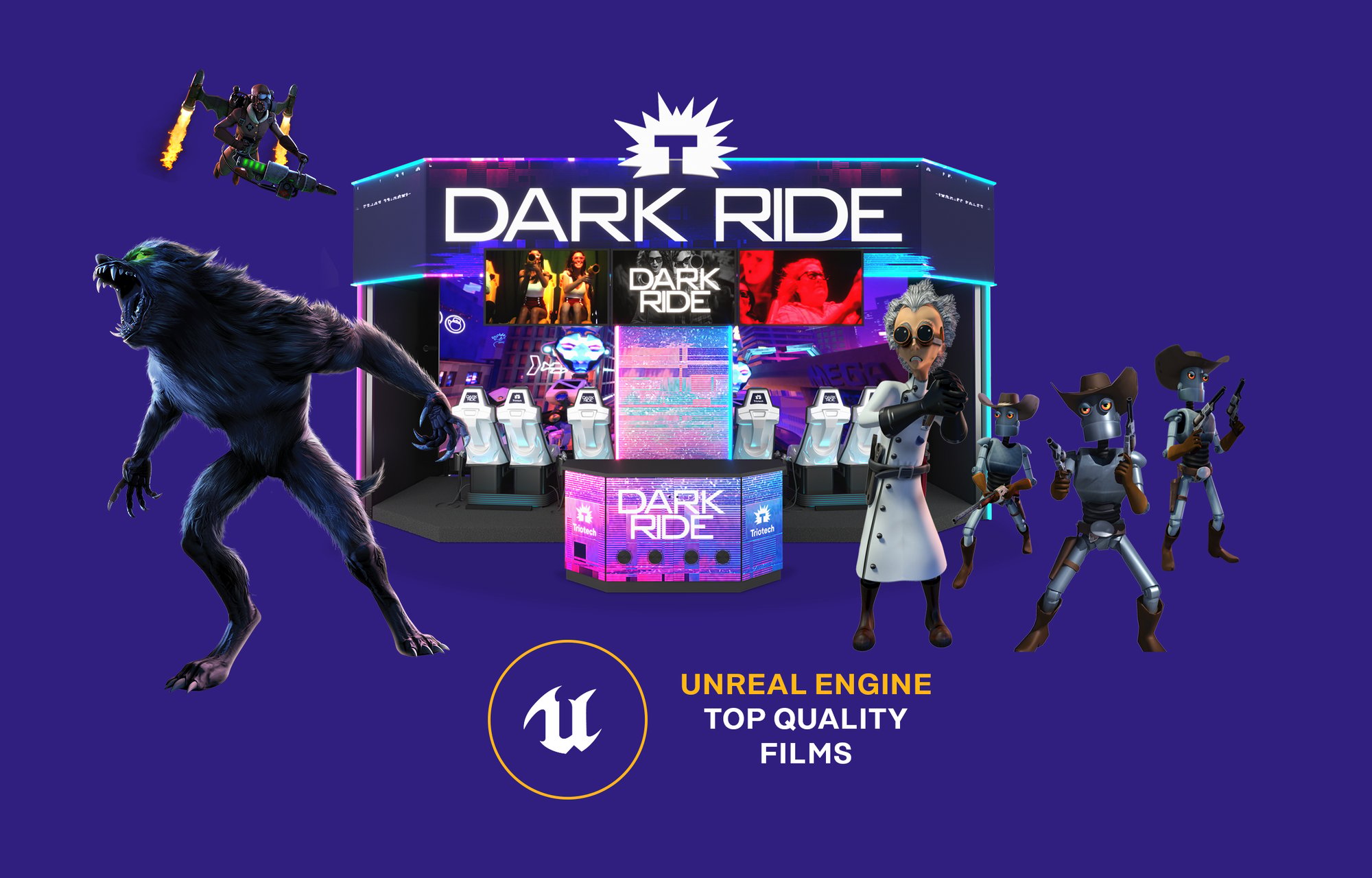 Existing Triotech Dark Ride product visual. Source S1. This proposal concerns the digital platform around the attraction.