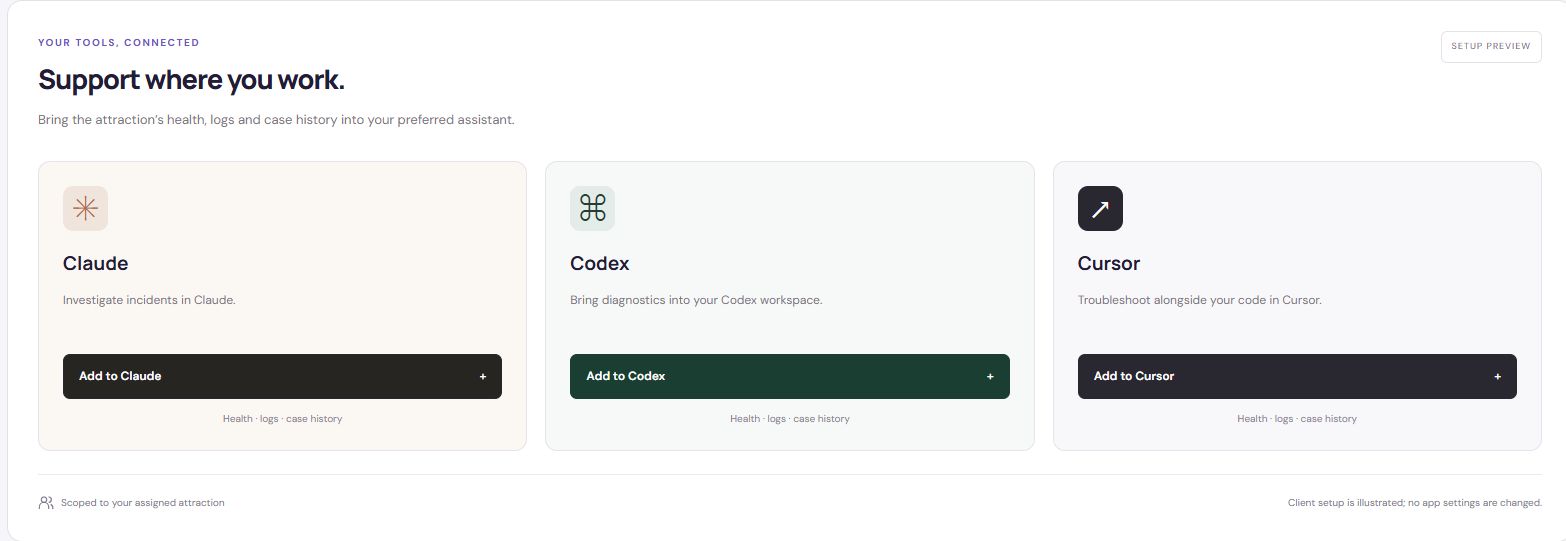 Three client-specific Add to buttons. These illustrate setup and do not install a connection or change assistant settings.